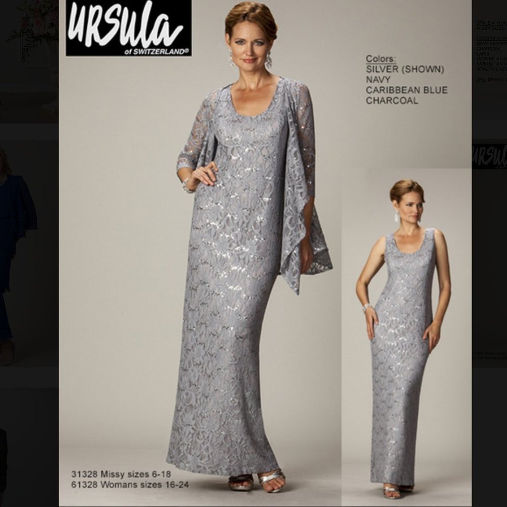 MOB silver lace dress and jacket size 14, Ursula of Switzerland